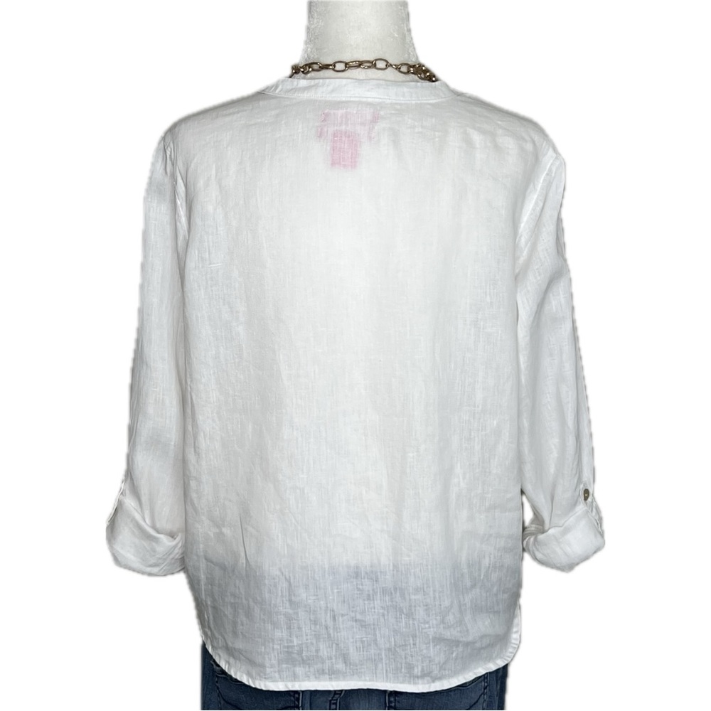 Isaac Mizrahi 100% Linen Blouse V Neck Button Up White Medium M - Picture 6 of 11